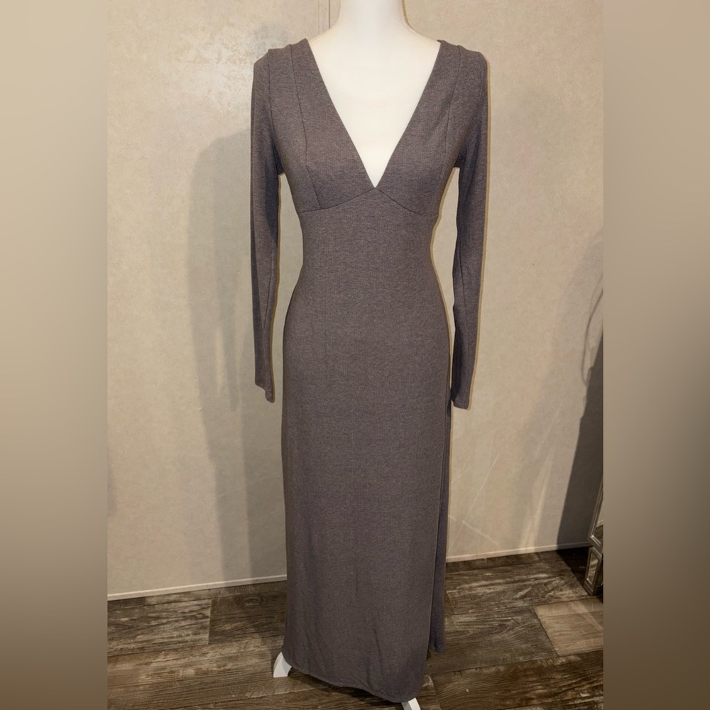 wild fable Charcoal Gray Long Sleeve V-Neck Maxi Dress